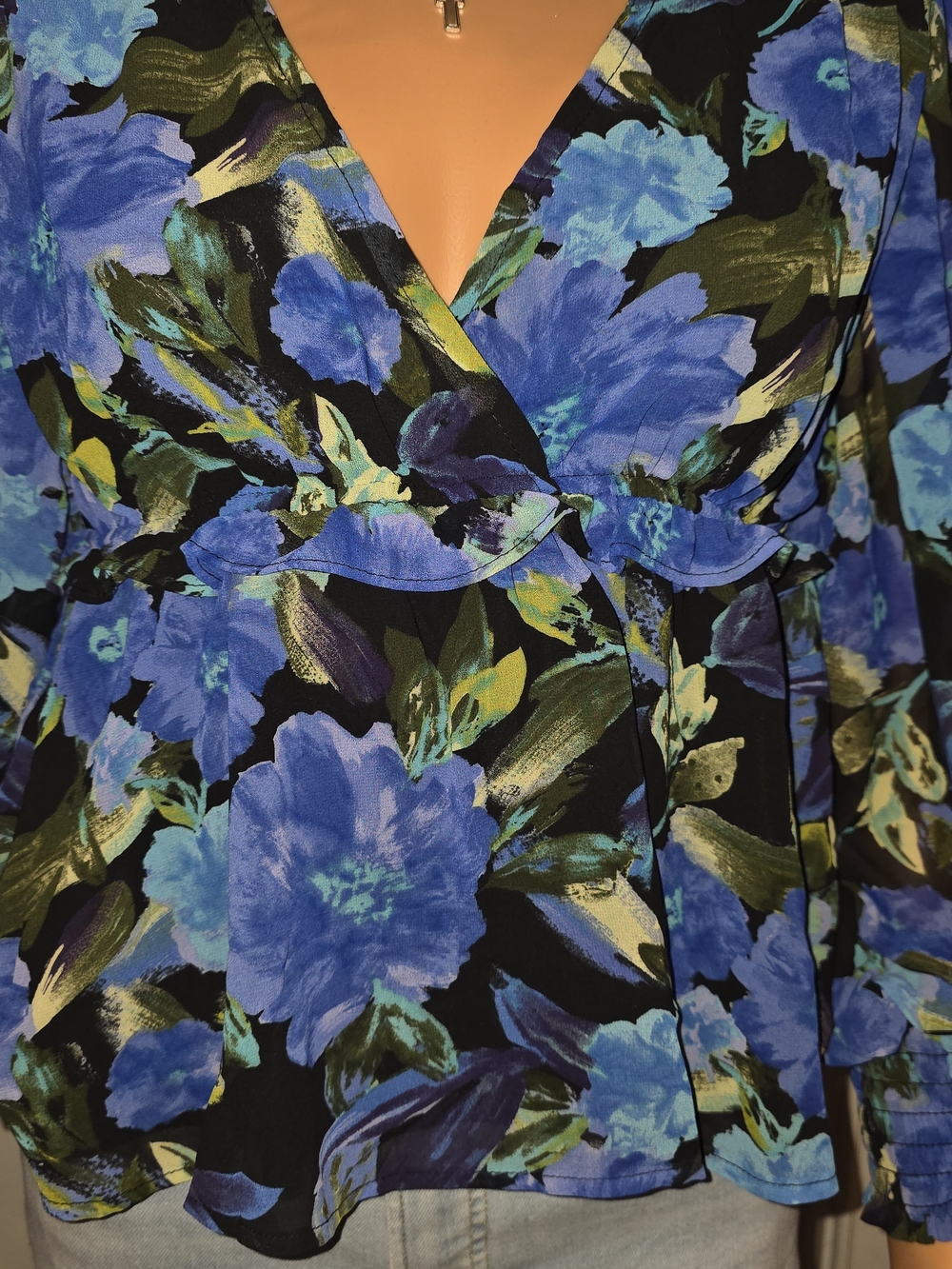 Blu Pepper Blue Floral Wrap-Style Blouse - Picture 2 of 3